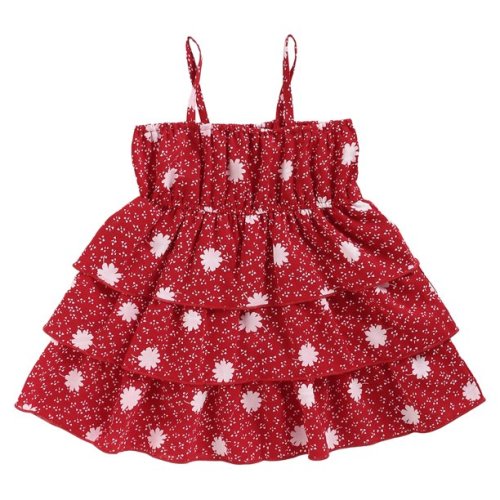 Infant Baby Girl Clothes Baby Girl Dress Sleeveless Floral Dress Baby Girls Suspender Dress Layered Dress Red 9-12 Months