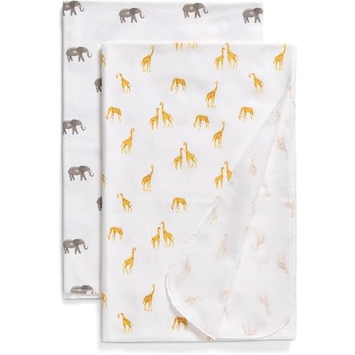 Delta Children 100% Cotton Flannel Baby Receiving Blankets for Girls and Boys – 30x30 Inches (Pack of 2), Safari Friends