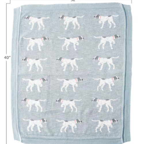 Cotton Knit Baby Blanket with Dog Pattern