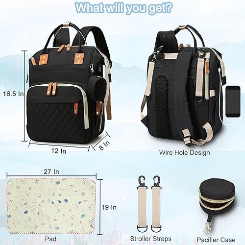SHITIESHOU Diaper Bag Backpack Baby Bag, Baby Girl Boy Diaper Bag for Dad Mom with Pad, 16 Pockets, Pacifier Case, Large Diaper Bags Unisex for Travel (Black)