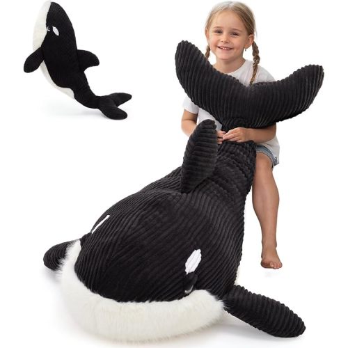 MorisMos Giant Orca Stuffed Animal,47" Plush Orca Whale Toy for Kid/Adult,4ft Realistic Large Killer Whale Stuffed Animal Decor,Big Blackfish Ocean/Sea Animal Gift for Marine Creature Lover,Passed CPC