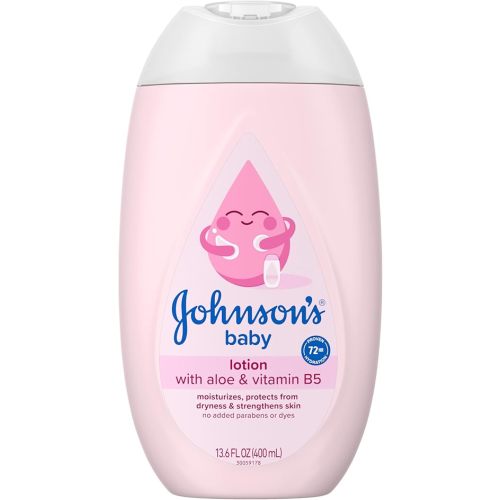 Johnson's Baby Lotion with Coconut Oil, Aloe Vera & Vitamin B5, 72 HR Hydration, Skin Moisturizer, Hypoallergenic, Newborn Safe, Protects From Dryness & Strengthens Skin, Baby Essentials, 13.6 fl. oz