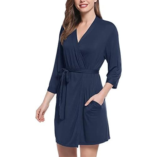 Joyaria Women Bamboo Viscose Robe Super Soft Comfy Summer Cooling Short Lightweight Bathrobe with Pocket S-XXL