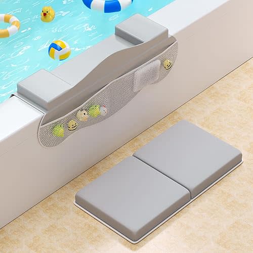 Bath Kneeler and Elbow Rest Pad Set, Non-Slip Memory Foam Kneeling Pad & Silicone Arm Cushion with Toys Organizer, Easy Clean & Quick Dry Pad for Parents at Baby Bath Time