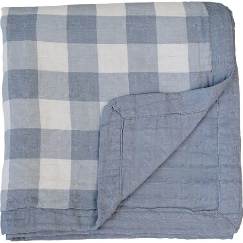 Mebie Baby Muslin Quilt, Dusty Blue Gingham, 100% Muslin Cotton Baby Blankets for Girls and Boys, Muslin Baby Blanket for Newborns, 47"x47"