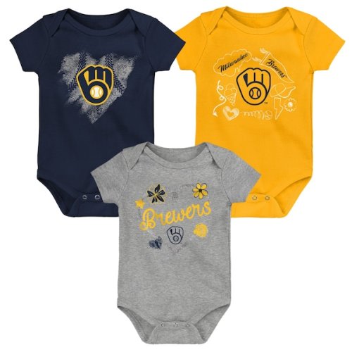 Infant Milwaukee Brewers Navy/Gold/Gray Batter Up 3-Pack Bodysuit Set
