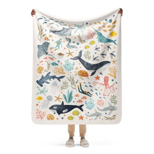 Ocean Animals Sherpa Blanket: Under the Sea Nursery Decor