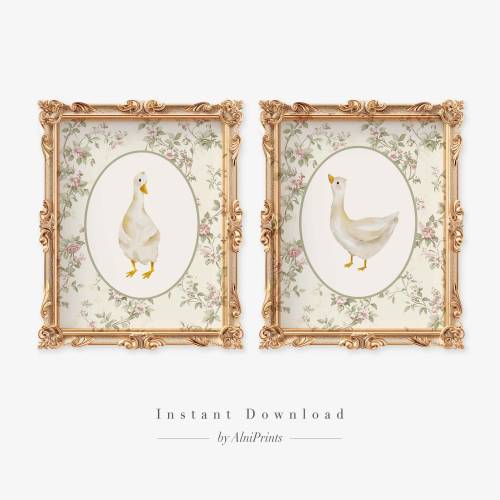Goose Nursery wall art, Goose Gallery wall art, Baby girl nursery ideas, Set of 2, Vintage Nursery baby girl themes for room, toddler