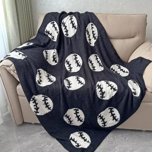 Cozy Baseball Pattern Blanket Perfect Reversible Lightweight Bedding for Adults, Soft, Warm, and Plush Ball Sports Blanket Great for Bed Sofa, Black, 51"x63"
