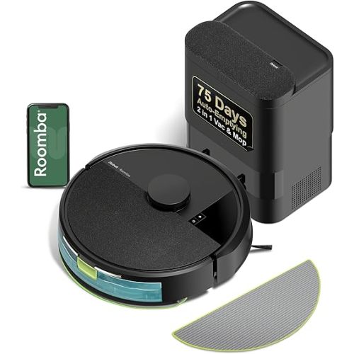 iRobot Roomba 105 Combo Robot Vacuum & Mop with AutoEmpty Dock - Self-Empties for 75 Days, Intense Power-Lifting Suction, LiDAR Navigation, Multiple Cleaning Modes, Avoids Mopping Carpet
