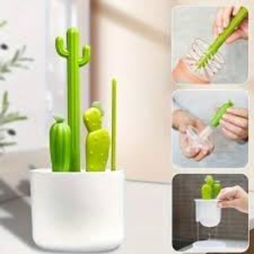 Cactus Baby Bottle Brush Set – 5 in 1 Cleaning Kit with Straw Brush, Nipple Brush & Long Handle Bottle Cleaner – Cute Cactus Design – Perfect for Bottles, Sippy Cups, Pump Parts & More