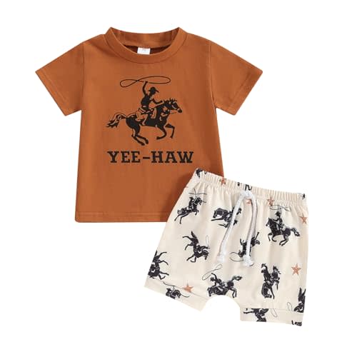 Western Baby Boy Clothes Highland Cow Farm Print T-shirt Casual Shorts Toddler Summer Country Cowboy Clothes Outfit