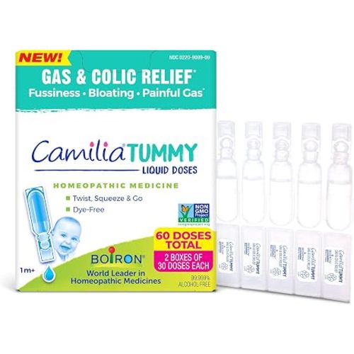Boiron Camilia Tummy for Colic, Painful Gas, Bloating, & Fussiness- Sterile and Non-Drowsy Liquid Doses - 60 Count