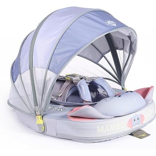 Mambobaby Float Non-Inflatable Baby Float with Canopy, Five-Point Safety System, 3D Canopy(Detachable) UPF 50+, Baby Pool Floats for 3-24 Months, Dual-Mode Toddler Swim Floaties