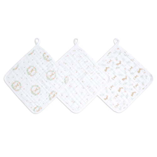 aden + anais™ essentials Cotton Washcloths, Pink Blushing Bunnies, Girls, 3-pack
