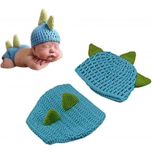 LERORO Newborn Crochet Knitted Outfit Dinosaur Hat/Pants Photography Props Costume Set (0-12 Months)