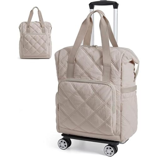 BAGSMART Rolling Duffle Bag with Wheels, 35L Carry on Travel Bag with Detachable Wheels, PVC Wet Pocket Duffel bag with Wheels, Camel