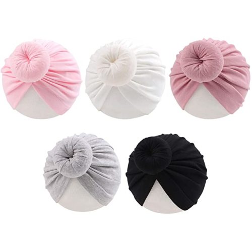 Baby Girl Turban Newborn Beanies Hat 5 Pieces Cotton Infant Girls Headwraps Toddler Kids Hats 0-3 Years