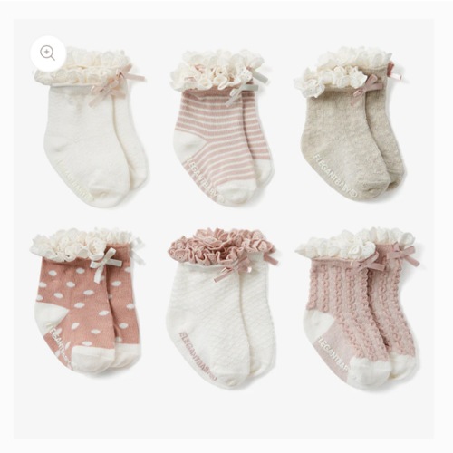 Fancy Pink Non Slip Baby Socks 6pk