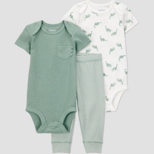 Carter's Just One You® Baby Boys' 3pc Dino Striped Bodysuits and Jogger Pants Set - Green 6M