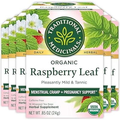 Traditional Medicinals Organic Raspberry Leaf Tea, Supports Healthy Pregnancy and Soothes Menstrual Cramps, (Pack of 6) - 96 Tea Bags Total
