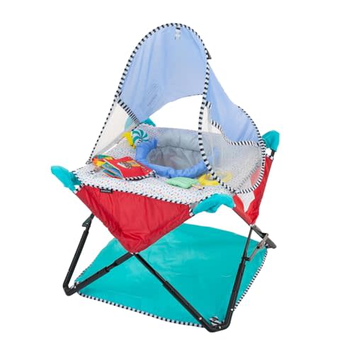 Bright Starts, Pop 'N Jump Portable Baby Activity Center, Indoor Outdoor Use, Lightweight, Carrying Bag, Canopy, 6-12 Months (Animals)