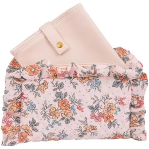 The Floral Ruffle Changing Clutch, Diaper Clutch with Diaper Changing Mat, Zippered Cotton Compact Diaper Bag with Wipeable Faux Leather Changing Pad, 9.5x7 inches