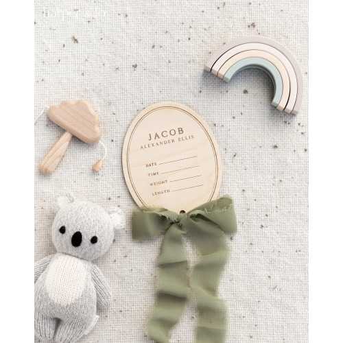 Wooden Trim Ribbon Baby Announcement Birth Stats | Personalize Custom Name, Baby Monthly Milestone Marker, Nursery, Baby Shower Gift