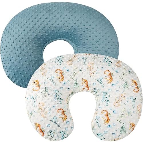 Dot Nursing Pillow Cover Set 2 Pack Nursing Pillow Slipcovers, Ultra Soft Compatible with Boppy Pillow,Standard Pillow for Baby Boy Girl Blue, Seahorse