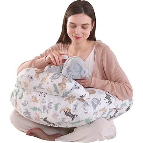 Nursing Pillow for Breastfeeding,Bottle Feeding, Plus Size Breastfeeding Pillows with Adjustable Waist Strap Removable Cover, Extra Pillow on Top for More Support for Mom