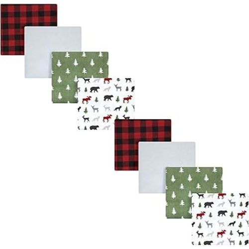 Hudson Baby Unisex Baby Cotton Flannel Receiving Blankets Bundle Set, Woodland Christmas, One Size