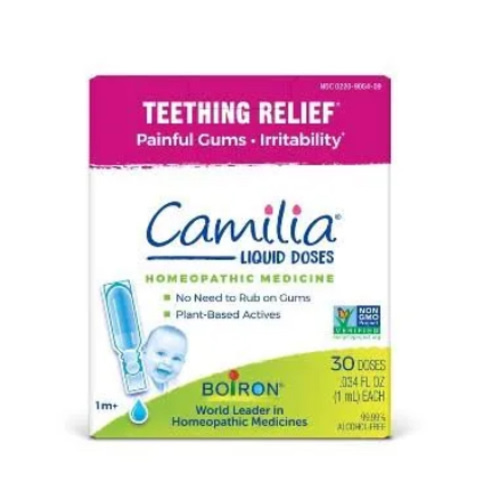 Boiron Camilia Teething Drops for Daytime and Nighttime Relief of Painful or Swollen Gums and Irritability in Babies - 30 Count