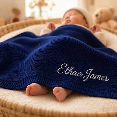Personalized Baby Name Blanket, Embroidered Baby Name Blanket, Custom Cotton Baby Blanket, Baby Shower Keepsake Gift, 100% Cotton Baby Gift