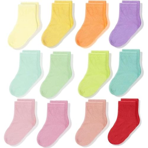 CozyWay Baby & Toddler Socks Crew Comfy Cotton Socks For Girls and Boys Babies Soft & Breathable Infant - 12 Pack