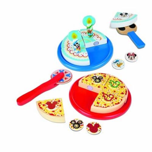 Melissa & Doug Mickey Mouse Wooden Pizza and Birthday Cake Set (32pc) - Play Food: Shapes, Creative Thinking, Skills