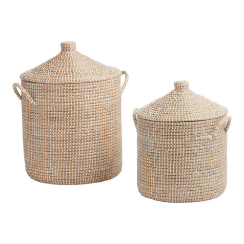 Adira White and Natural Seagrass Basket With Lid - World Market