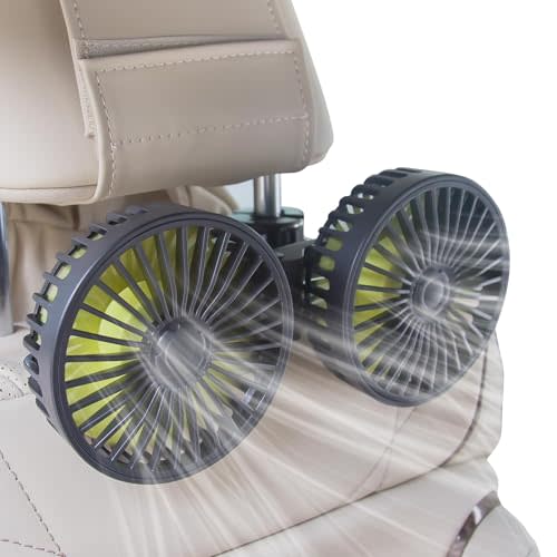 XOOL Car Fans for Backseat - Dual Head USB Cooling Car Fan for Kids, 360° Rotatable Car Rear Headrest Fan, Air Circulation Fan with Adjustable Clip for Vehicles SUV RV Truck