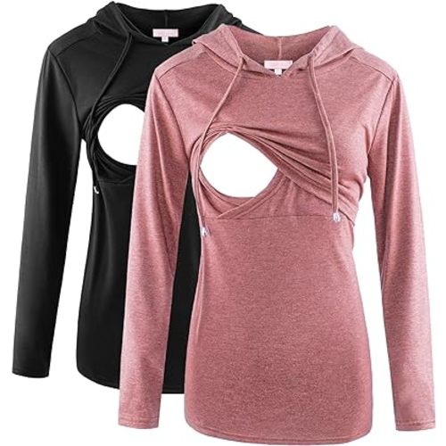 Bhome Nursing Shirt Long Sleeves Hoodie Breastfeeding Top Sweatshirt