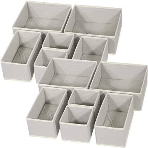 DIOMMELL 12 Pack Foldable Cloth Storage Box Closet Dresser Drawer Organizer Fabric Baskets Bins Containers Divider for Baby Clothes Underwear Bras Socks Lingerie Clothing,Grey 444