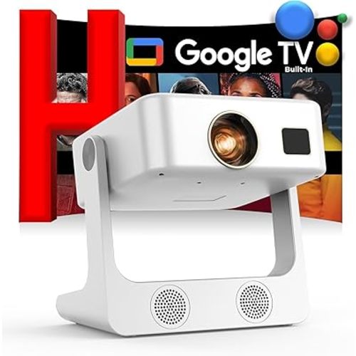 Projector-4K with WiFi and Bluetooth: [Google TV/1500 ANSI/Voice Control/Built-in Apps] Outdoor-Projector, Portable-Movie-Smart-Projector, Sovboi 1080P Home-Ceiling-Proyector 180° Stand/300 ''Display