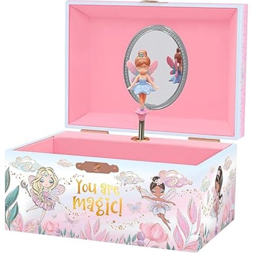 Giggle & Honey Musical Fairy Jewelry Box for Girls - Kids Music Box with Spinning Fairy and Mirror, Princess Birthday Gifts for Little Girls, Childrens Jewelry Boxes for Ages 3-10 - 6 x 4.7 x 3.5 in