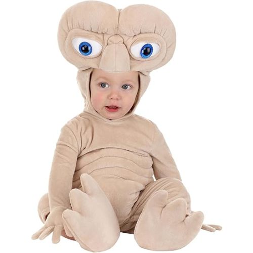 Infant E.T. Halloween Costume | Baby E.T. Costume Outfit with Hooded Jumpsuit with Attached Mitt and Booties