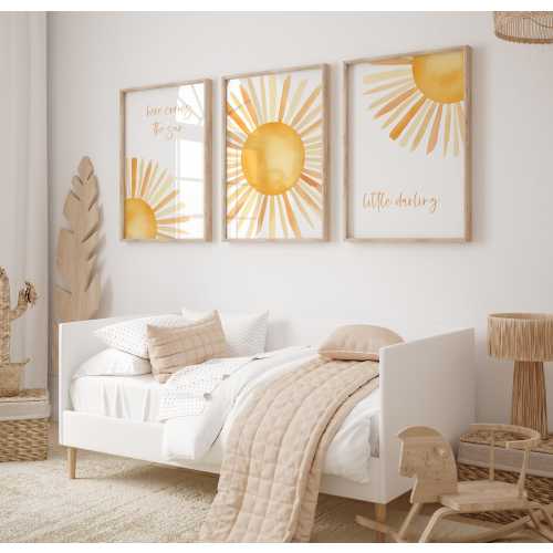 Sun Nursery Decor for Baby Room Boho Wall Art Set of 3 Prints Nursery Wall Decor Sunshine Gender Neutral Baby Shower Gift Nursery Sun Print
