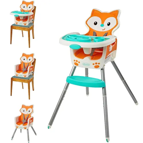 Infantino Grow-with-Me 4-in-1 Convertible High Chair, Fox-Theme, Space-Saving Design, Booster and Toddler Chair, for Infants & Toddlers 3M-36M