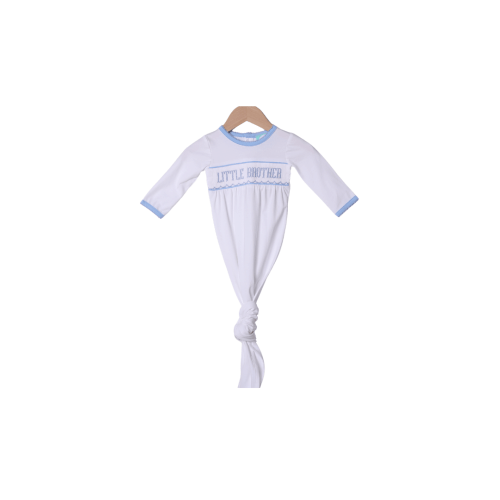 Smocked Little Brother Light Blue Tie Gown