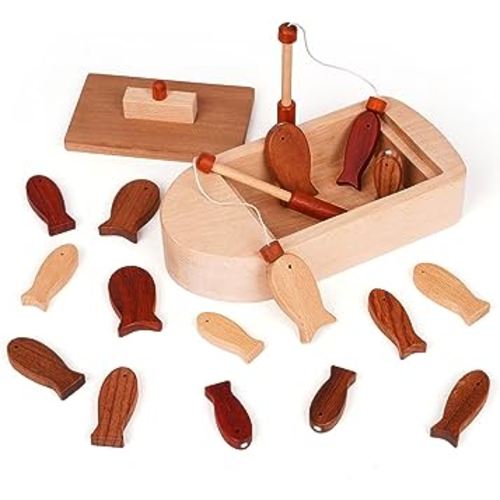 Magnetic Wooden Fishing Game for Toddlers Montessori Fishing Toy Counting Toy Shape Sorting and Matching Game Fine Motor Skills Early Learning Eyes Hands Cooperation Toy for Boys & Girls