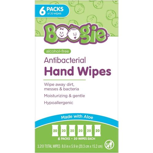 Boogie Antibacterial Hand Wipes - 120 Count - Hypoallergenic & Alcohol-Free - Travel and Diaper Bag Essential