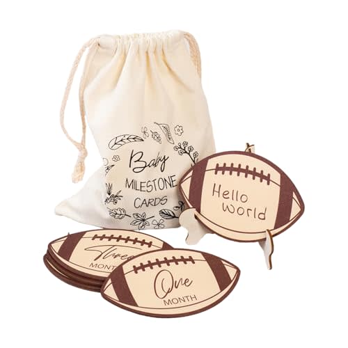 Wood Football Theme Baby Milestones Markers Discs with Stand and Bag Set for New Parent to Celebrate Every Growth Moment