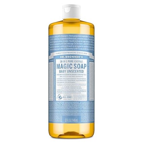 Dr. Bronner's Pure-Castile Magic Liquid Soap (Baby Unscented, 8 Ounce)- Made with Regenerative Organic Certified Oils, For Face, Body Wash, Baby Soap, Sensitive Skin, No Added Fragrance, Vegan