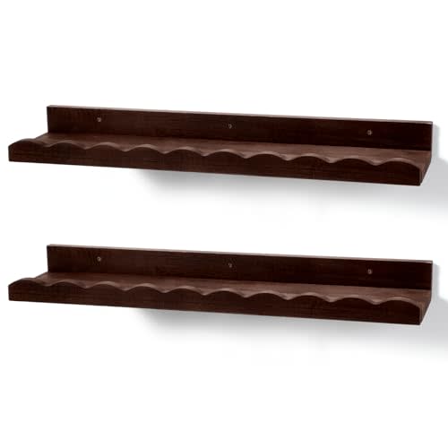 Suzile 2 Pcs Scalloped Floating Wall Shelves,23",Walnut Brown | Scalloped Edge, Book Display, Plant Display, Photo Frames, Toy Storage, Nursery, Bedroom, Bathroom, Aesthetic Decor